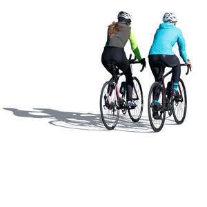 two cut out women riding bikes