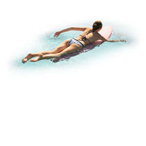 cut out woman paddling on surfboard