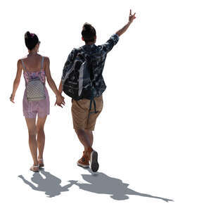 cut out backlit couple walking hand in hand