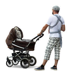 cut out man with a baby carriage standing