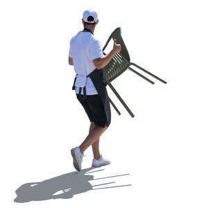 cut out backlit waiter carrying restaurant chairs