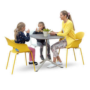 cut out woman with two daughters sitting in a cafe