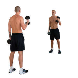 cut out man lifting weights standing in front of the mirror