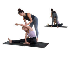 cut out yoga teacher instructing woman at a training