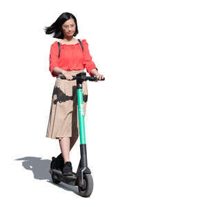 cut out young asian woman riding an electric scooter