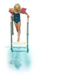 cut out little girl stepping into the swimming pool