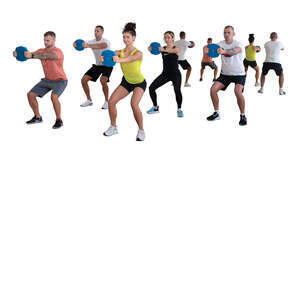 cut out group of people working out with mirror reflection