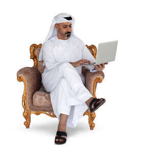 cut out arab man with laptop sitting and working with laptop