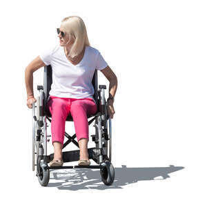 cut out woman sitting in a wheelchair in outside