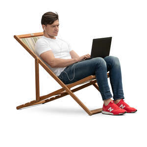 cut out man sitting in a garden chair with a laptop