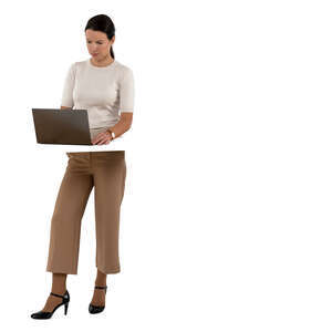 cut out woman working with laptop on counter