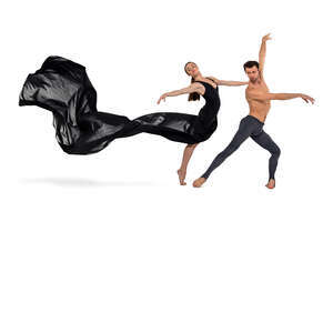 cut out ballet dancers with long black dress performing