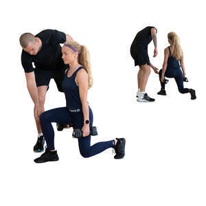 cut out gym trainer instructing a woman working out