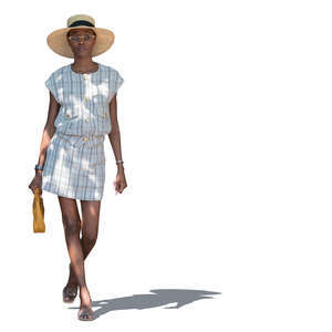 cut out chic woman in partial sunlight walking