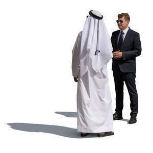 cut out arab and european businessman standing