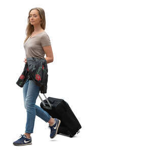 cut out young woman with a suitcase walking