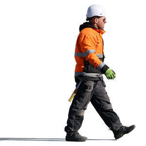 construction worker with a helmet walking