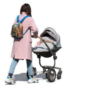 woman with a baby stroller walking