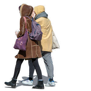 two women in winter coats walking