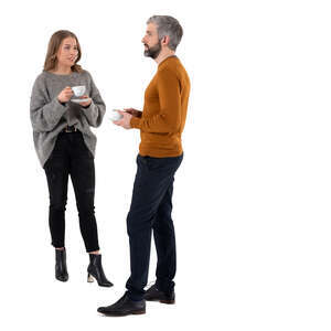 cut out man and woman standing and drinking coffee