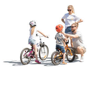 cut out family getting kids ready for a biking trip