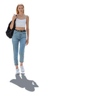 cut out backlit young woman walking