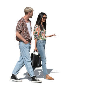 two cut out people walking and talking