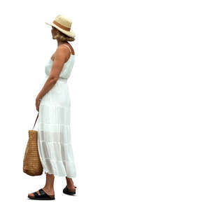 cut out woman in a white summer dress standing