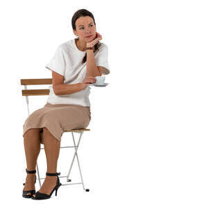 cut out woman sitting and drinking coffee