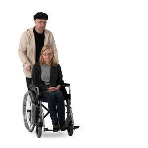 cut out man pushing a woman sitting in a wheelchair