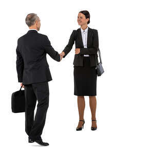 cut out man and woman at a business meeting shaking hands
