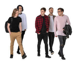 cut out group of young men walking and talking