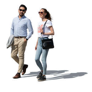 man and woman walking together and talking