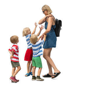 cut out woman with three kids standing