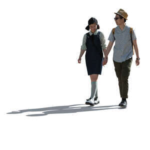 cut out asian backlit couple walking hand in hand