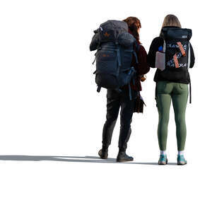 two cut out women with big hiking backpacks standing