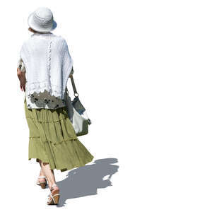 cut out elderly lady in summer walking