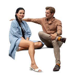 cut out man and woman sitting and talking