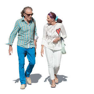 cut out elderly man and and woman walking and talking happily