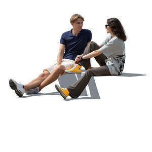 cut out man and woman sitting casually and talking