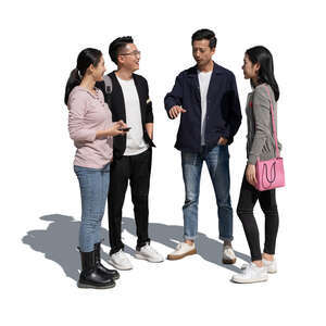 cut out four young asian people standing and talking