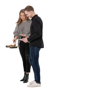 cut out man and woman eating at a buffet