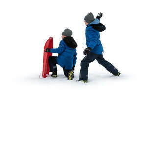 two cut out boys having a snowball fight