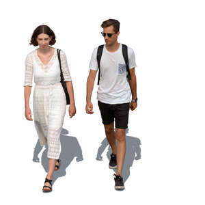 two cut out people walking in summer seen from above