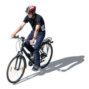 cut out sporty older man riding a bike