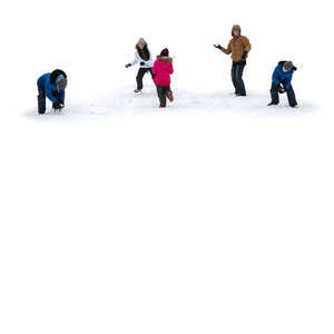 cut out family having a snowball fight