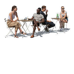 cut out street cafe scene with four people in summer