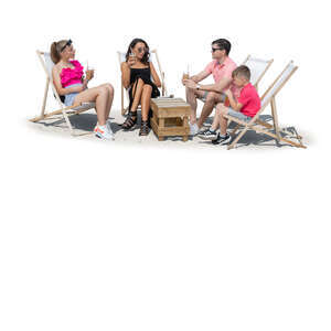 cut out family relaxing in the beach cafe