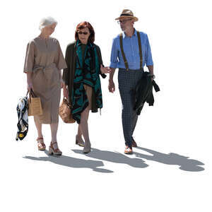 cut out backlit group of older people walking and talking