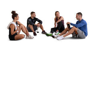 cut out group of sportsmen relaxing and talking